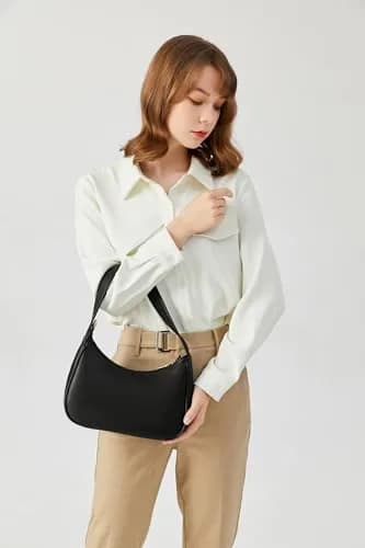 CYHTWSDJ Black Hobo Tote Handbag Mini Clutch Purse with Zipper Closure | Cute PU Leather Shoulder Bag for Women thumbnail 2