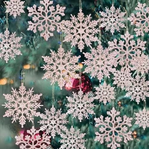 GuassLee 36 Pack Plastic Rose Gold Snowflake Ornaments | Winter Decorations for Christmas & Holiday Season thumbnail 1