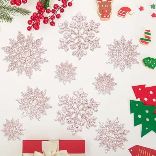 GuassLee 36 Pack Plastic Rose Gold Snowflake Ornaments | Winter Decorations for Christmas & Holiday Season thumbnail 5