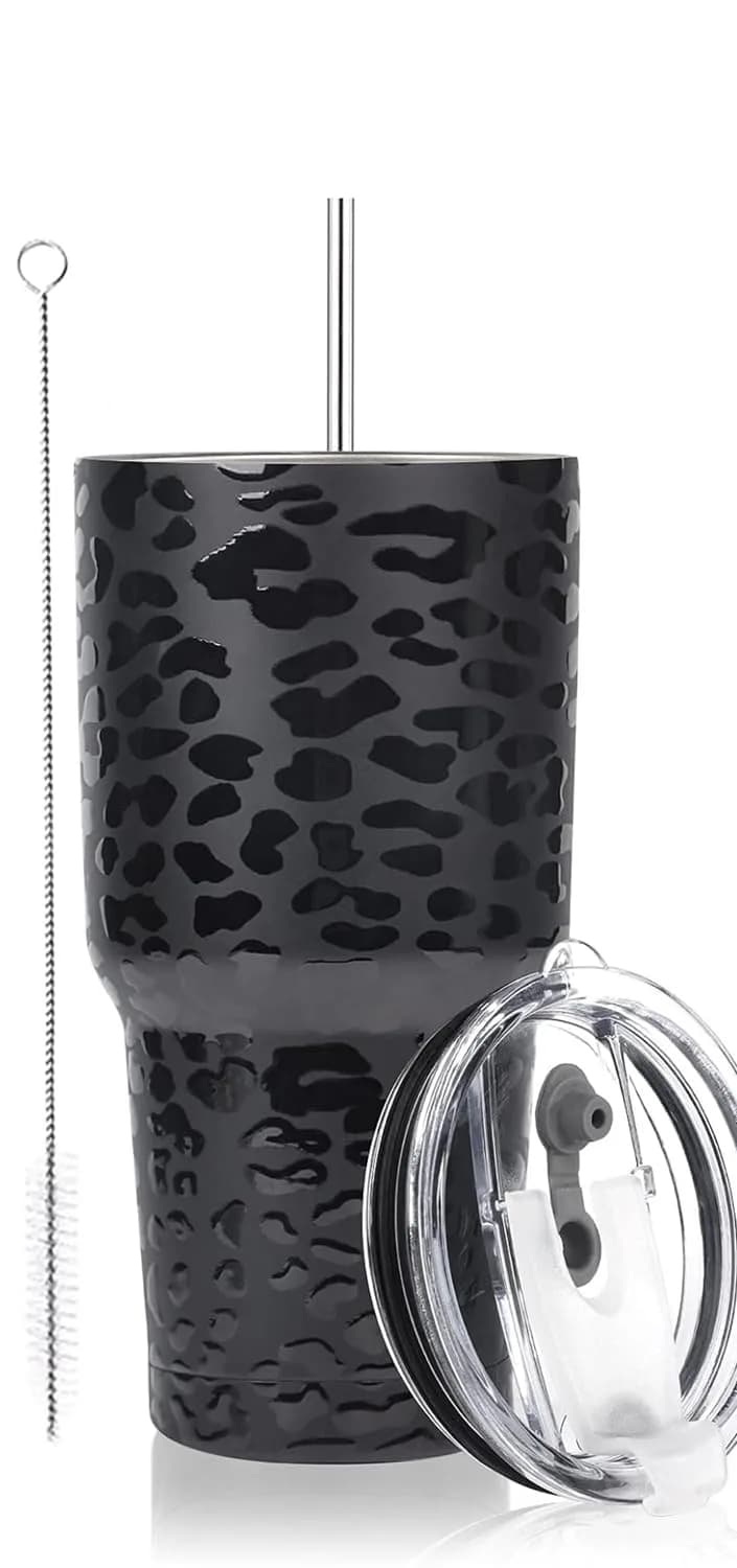 D·S 30oz Leopard Tumbler 890ml (30 fl oz) | Insulated Stainless Steel Travel Mug with Straws - main product image