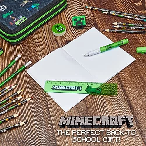 Minecraft Kids Pencil Case Stationery Pens Colored Pencils Notebook School Supplies Gamer Gifts for Boys (Black) | 2 Compartment Zippered Organizer thumbnail 4