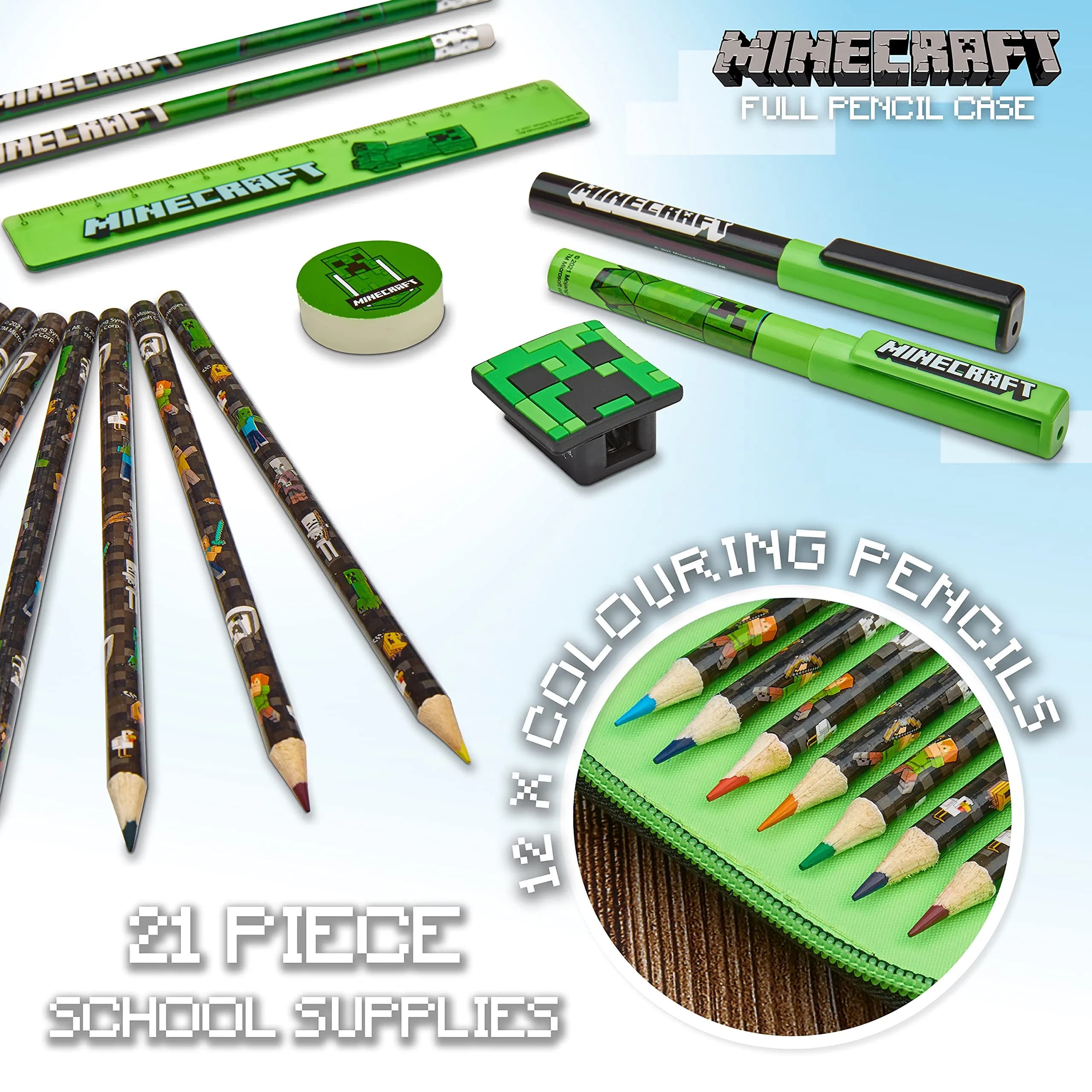Minecraft Kids Pencil Case Stationery Pens Colored Pencils Notebook School Supplies Gamer Gifts for Boys (Black) | 2 Compartment Zippered Organizer - view 5