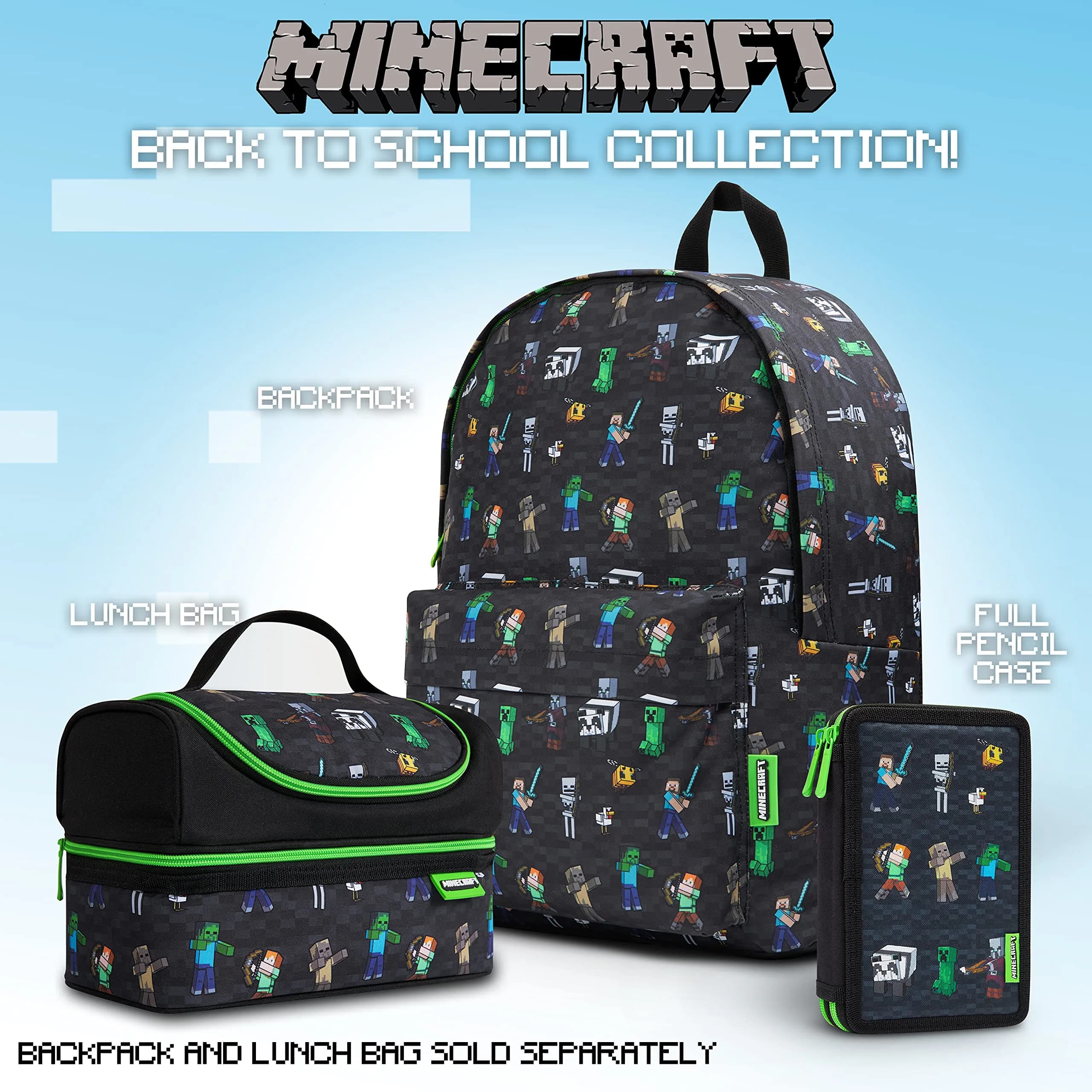 Minecraft Kids Pencil Case Stationery Pens Colored Pencils Notebook School Supplies Gamer Gifts for Boys (Black) | 2 Compartment Zippered Organizer - view 6