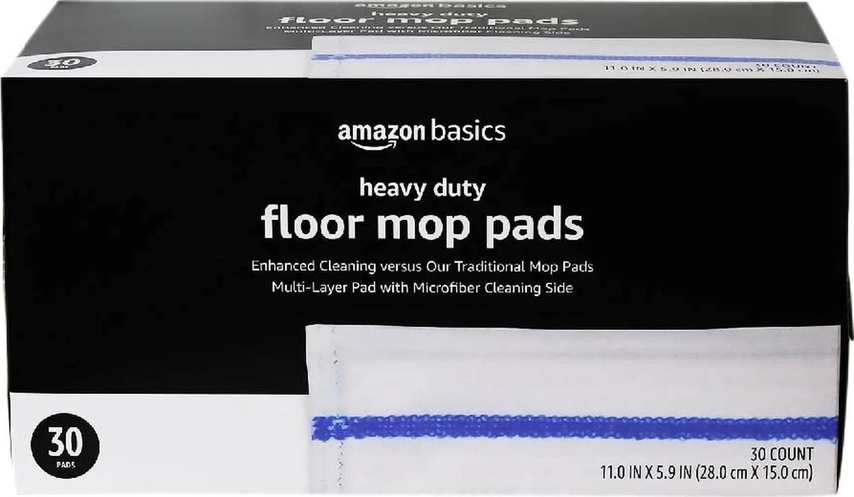 Amazon Basics Heavy Duty Disposable Floor Cleaning Mopping Pads with Absorbent Microfiber, Fits Swiffer WetJet Mopping Systems, 30 Count | Value Pack for Home Cleaning — White