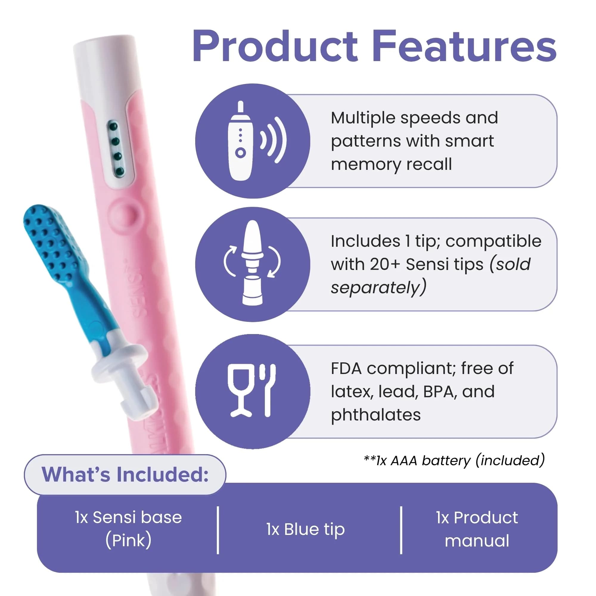 TalkTools Sensi Oral Motor Therapy Essential Vibration Tool with Chewy Tip for Speech & Feeding Development (Pink) - view 3
