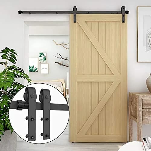 CCJH 6.6FT Sliding Barn Door Hardware Kit Black Carbon Steel | Heavy Duty for Single Wood Door thumbnail 1