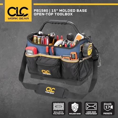 Custom Leathercraft PB1580 15" Molded Base Open-Top Toolbox | Heavy-Duty Tool Carrier for Worksites thumbnail 4