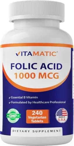 Vitamatic Folic Acid 1000 mcg (1 mg) | Supports Cell Growth & DNA Synthesis thumbnail 1