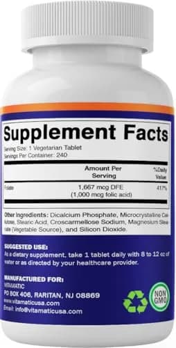 Vitamatic Folic Acid 1000 mcg (1 mg) | Supports Cell Growth & DNA Synthesis thumbnail 8