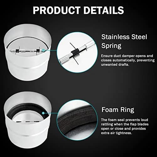 Kikerike 8 Inch Galvanized Steel Backdraft Damper | Prevents Air Recirculation thumbnail 3