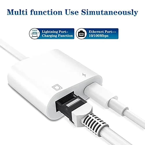 DESOFICON Lightning to Ethernet Adapter 2 in 1 | Fast Ethernet & Charge Port for iPhone/iPad (0.5kg, 9.7in) thumbnail 2