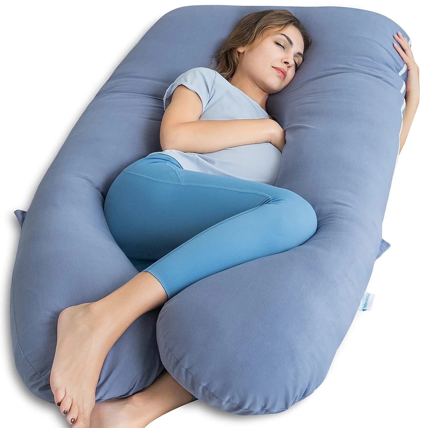 QUEEN ROSE Cooling U-Shaped Pregnancy Pillow 55in (140cm) with Cooling Silky Jersey Cover | Full Body Maternity Support Pillow