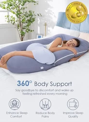 QUEEN ROSE Cooling U-Shaped Pregnancy Pillow 55in (140cm) with Cooling Silky Jersey Cover | Full Body Maternity Support Pillow thumbnail 2