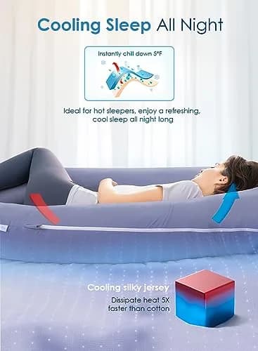 QUEEN ROSE Cooling U-Shaped Pregnancy Pillow 55in (140cm) with Cooling Silky Jersey Cover | Full Body Maternity Support Pillow thumbnail 3