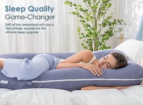 QUEEN ROSE Cooling U-Shaped Pregnancy Pillow 55in (140cm) with Cooling Silky Jersey Cover | Full Body Maternity Support Pillow thumbnail 4