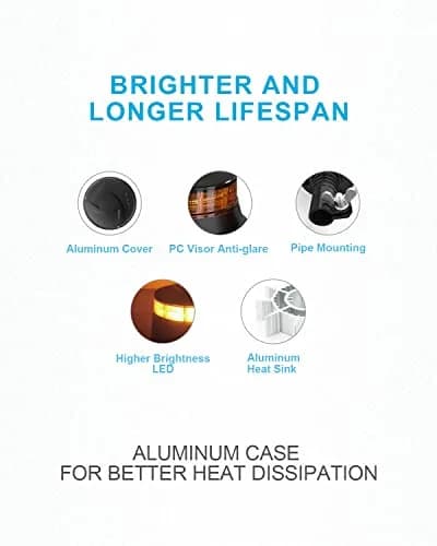Agrieyes W16P Amber LED Beacon Light with Pipe Mount, 19W 12-24V | SAE J845 Certified Emergency Strobe thumbnail 2