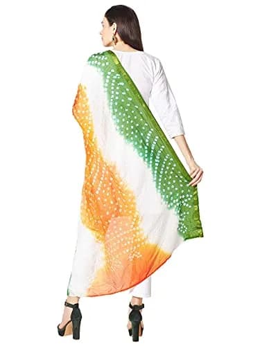 DUPATTA BAZAAR Women's Tiranga Bandhini Silk Dupatta 2.4m (8ft) | Patriotic Tricolour for Independence Day thumbnail 4