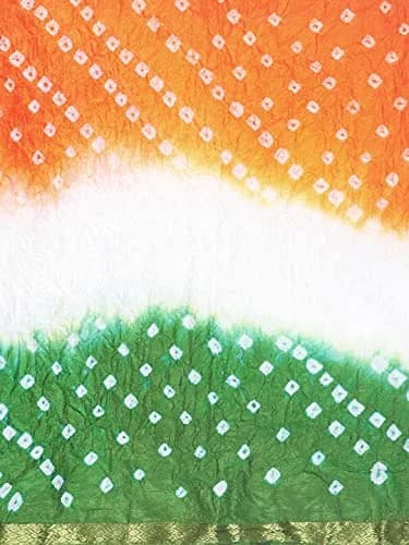 DUPATTA BAZAAR Women's Tiranga Bandhini Silk Dupatta 2.4m (8ft) | Patriotic Tricolour for Independence Day thumbnail 6
