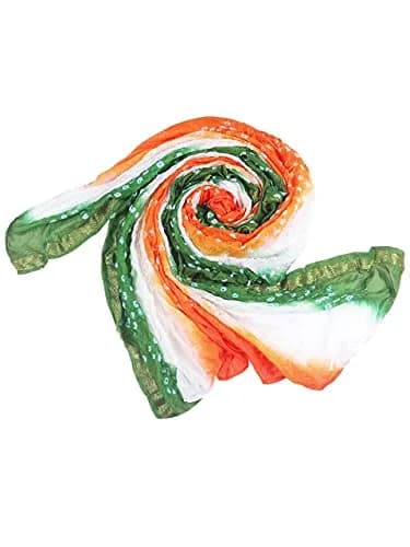 DUPATTA BAZAAR Women's Tiranga Bandhini Silk Dupatta 2.4m (8ft) | Patriotic Tricolour for Independence Day thumbnail 7