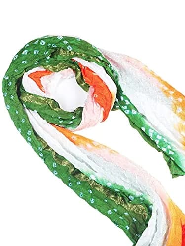 DUPATTA BAZAAR Women's Tiranga Bandhini Silk Dupatta 2.4m (8ft) | Patriotic Tricolour for Independence Day thumbnail 8