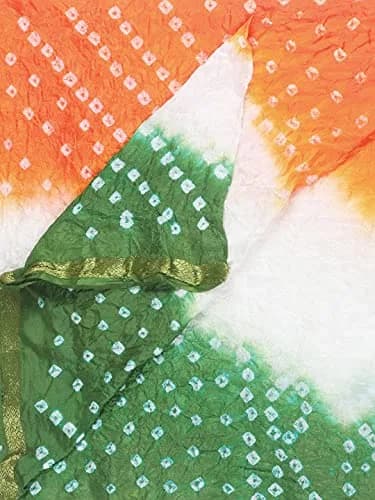DUPATTA BAZAAR Women's Tiranga Bandhini Silk Dupatta 2.4m (8ft) | Patriotic Tricolour for Independence Day thumbnail 2