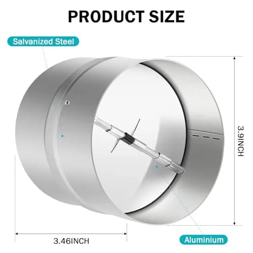 Kikerike 4 Inch Galvanized Steel Backdraft Damper Duct Insert | Prevents Air Recirculation thumbnail 2