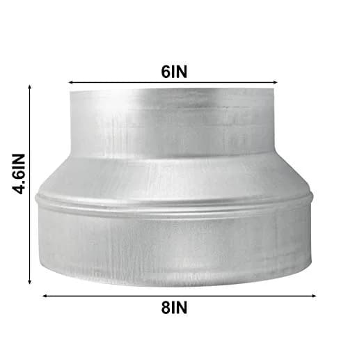 Kikerike Galvanized Steel Duct Reducer 8 inch to 6 inch | HVAC Ventilation Adapter thumbnail 2
