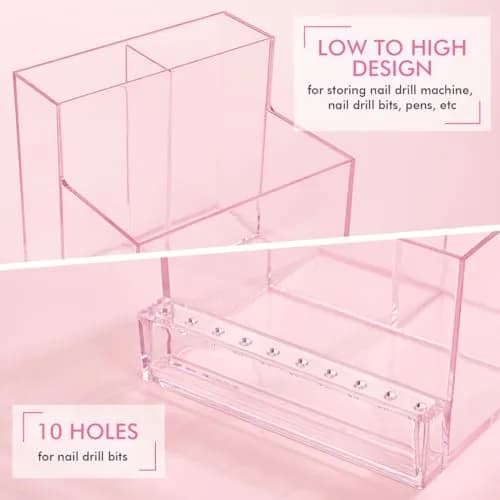 FRCOLOR Nail Drill Holder 10 Holes Pink | Acrylic Nail Organizer for Nails & Bits thumbnail 3