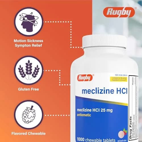RUGBY LABORATORIES Meclizine HCl 25mg Chewable Tablets 1000 Count | Motion Sickness Relief for Travel thumbnail 5