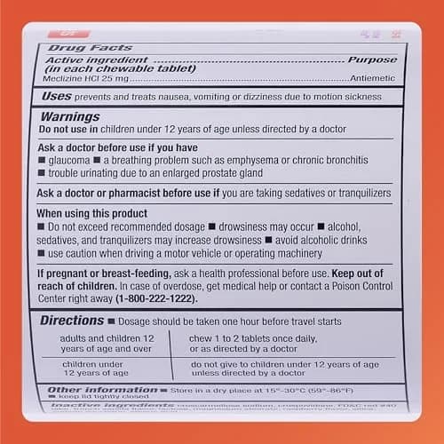 RUGBY LABORATORIES Meclizine HCl 25mg Chewable Tablets 1000 Count | Motion Sickness Relief for Travel thumbnail 6
