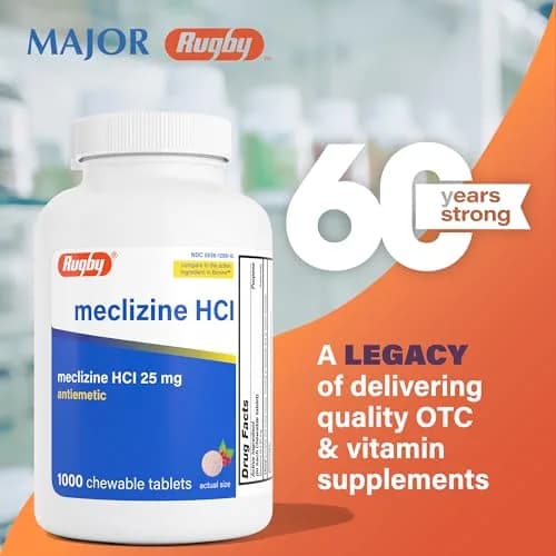 RUGBY LABORATORIES Meclizine HCl 25mg Chewable Tablets 1000 Count | Motion Sickness Relief for Travel thumbnail 2
