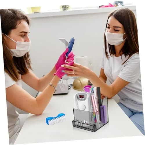 FRCOLOR Nail Drill Grinding Bit Holder Box 10.3x9.7cm Black | Professional Nail Art Organizer thumbnail 4