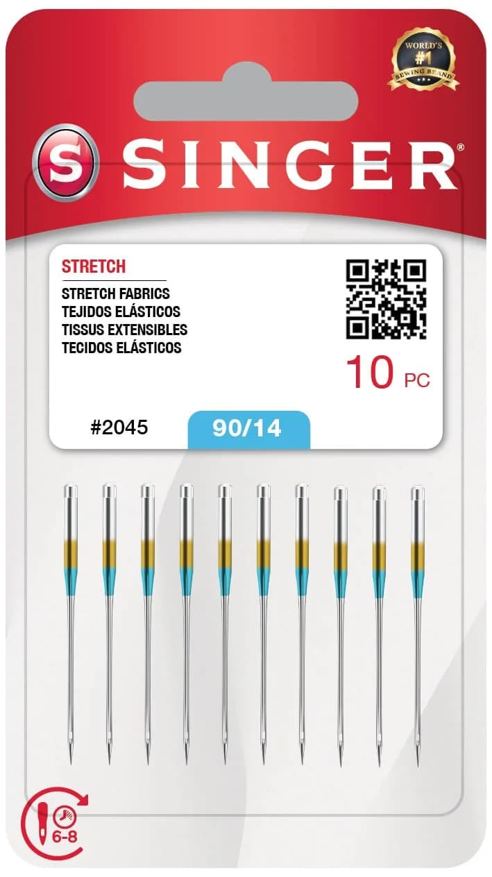 SINGER Stretch 2045 Sewing Machine Needles, Size 90/14, 10-Pack | Ball Point for Knits & Jersey — 10-Pack