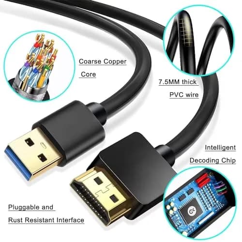 AKWOR USB to HDMI Adapter Cable 2m (6.6ft) | Connects Windows Laptops to Monitors & TVs thumbnail 5