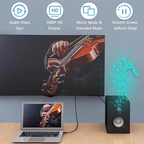 AKWOR USB to HDMI Adapter Cable 2m (6.6ft) | Connects Windows Laptops to Monitors & TVs thumbnail 3