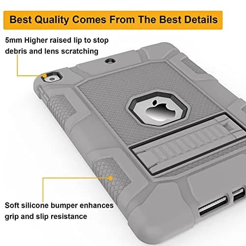 rantice iPad Case, Hybrid Shockproof Rugged Drop Protection Cover with Kickstand for 10.2'' iPad (2021/2020/2019) (Gray+Black) | Drop & Bump Safe thumbnail 5
