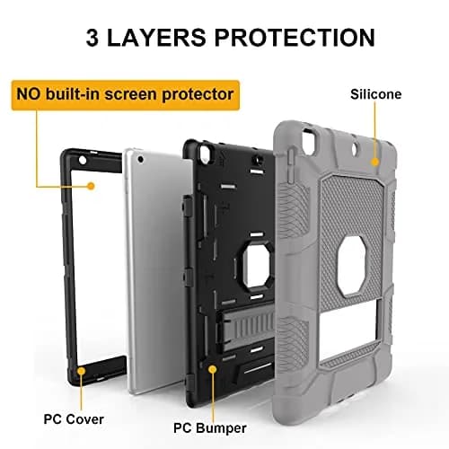 rantice iPad Case, Hybrid Shockproof Rugged Drop Protection Cover with Kickstand for 10.2'' iPad (2021/2020/2019) (Gray+Black) | Drop & Bump Safe thumbnail 2