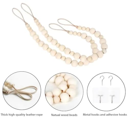 OCIOLI Wood Bead Curtain Tiebacks with Hooks, 18.9" Boho Curtain Holdbacks (2-Pack, Wood Color) thumbnail 5