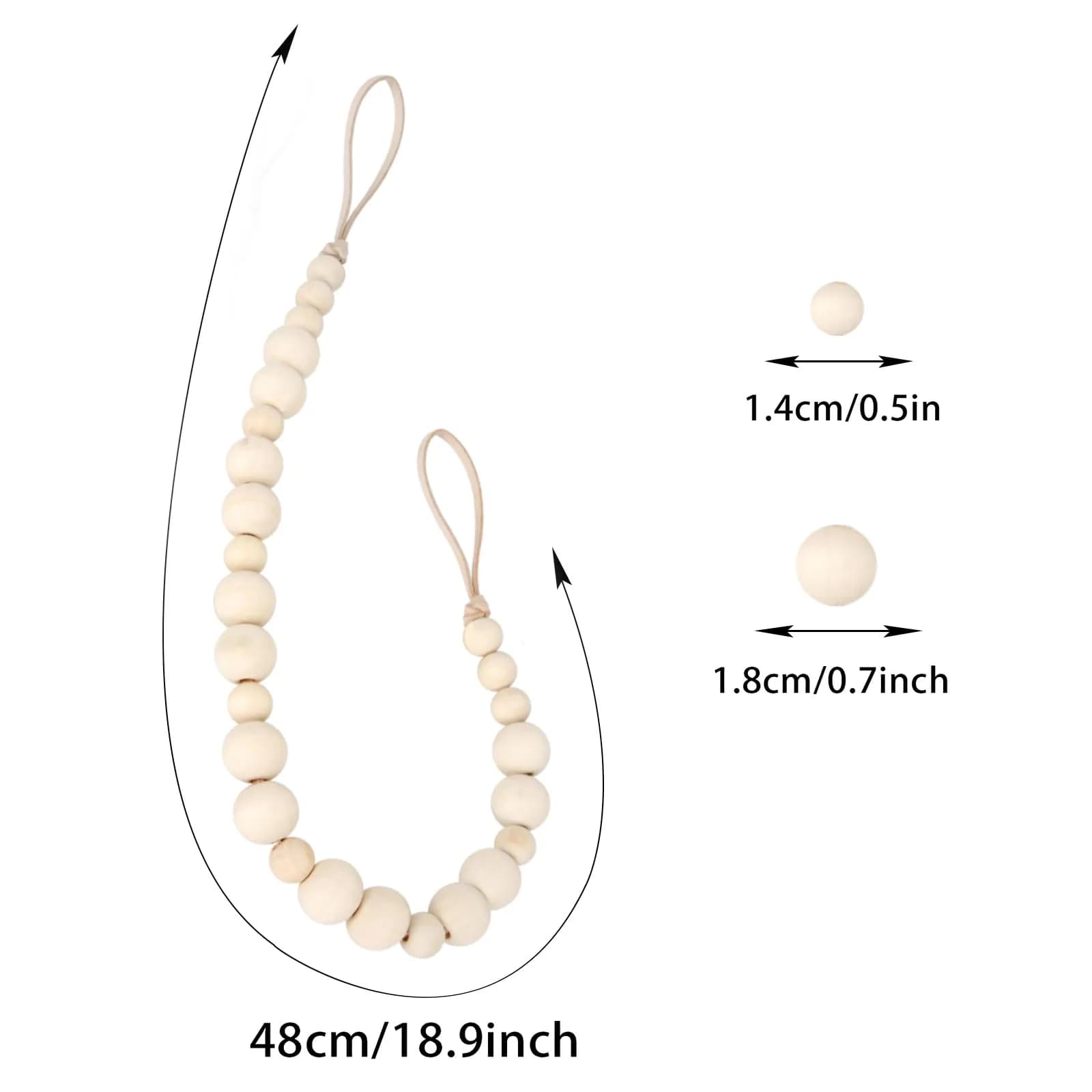 OCIOLI Wood Bead Curtain Tiebacks with Hooks, 18.9" Boho Curtain Holdbacks (2-Pack, Wood Color) thumbnail 6