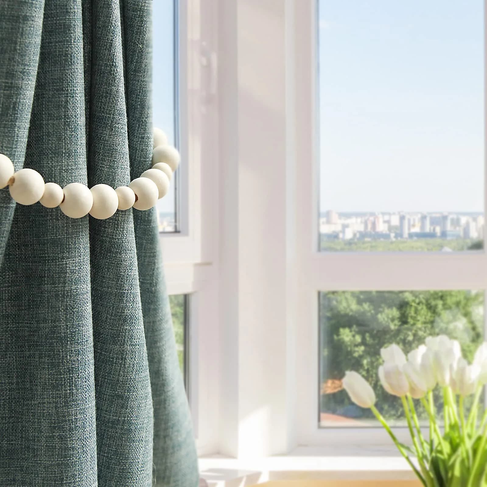 OCIOLI Wood Bead Curtain Tiebacks with Hooks, 18.9" Boho Curtain Holdbacks (2-Pack, Wood Color) thumbnail 7