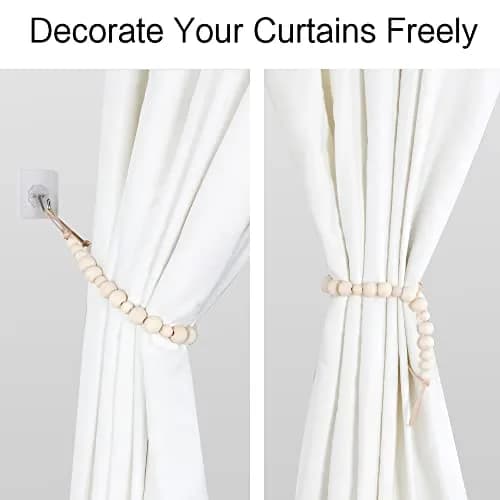 OCIOLI Wood Bead Curtain Tiebacks with Hooks, 18.9" Boho Curtain Holdbacks (2-Pack, Wood Color) thumbnail 4