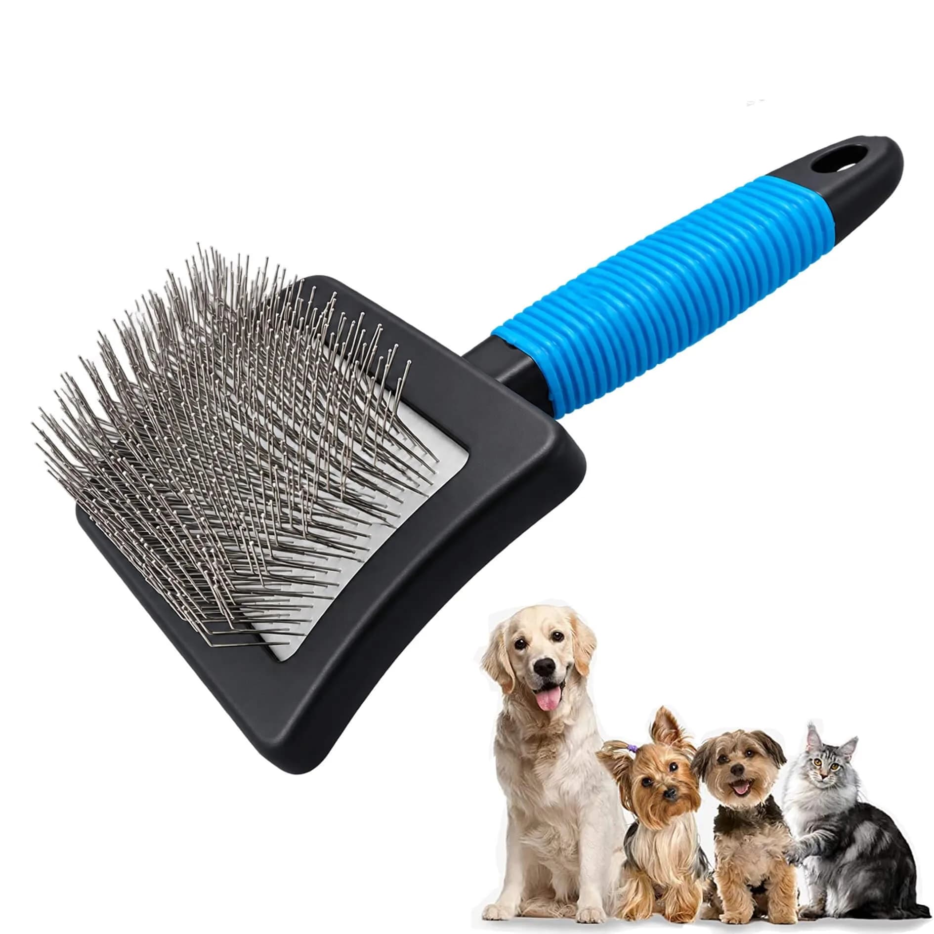 DSKRUI Long Haired Dog Brush with 1-Inch Stainless Steel Pins | Gentle Detangling & Shedding Control — Bule