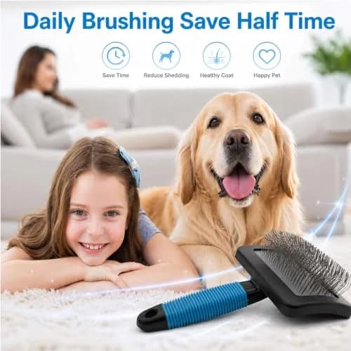 DSKRUI Long Haired Dog Brush with 1-Inch Stainless Steel Pins | Gentle Detangling & Shedding Control thumbnail 4