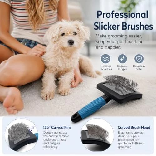 DSKRUI Long Haired Dog Brush with 1-Inch Stainless Steel Pins | Gentle Detangling & Shedding Control thumbnail 5