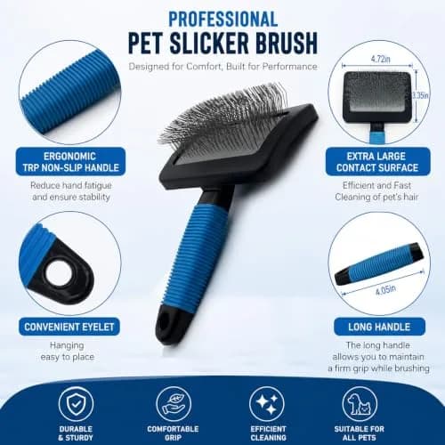 DSKRUI Long Haired Dog Brush with 1-Inch Stainless Steel Pins | Gentle Detangling & Shedding Control thumbnail 7