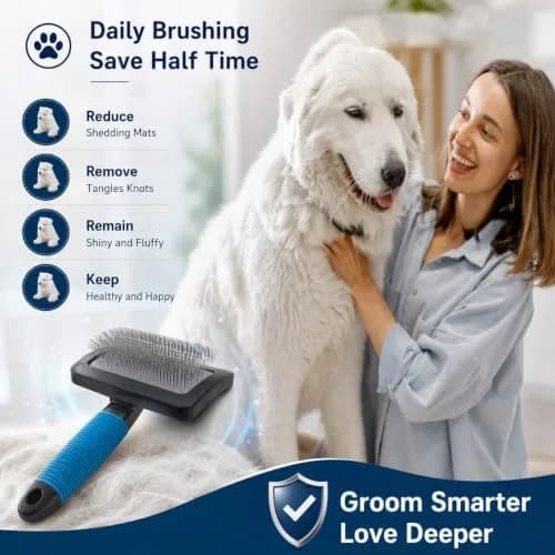 DSKRUI Long Haired Dog Brush with 1-Inch Stainless Steel Pins | Gentle Detangling & Shedding Control thumbnail 2