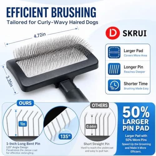 DSKRUI Long Haired Dog Brush with 1-Inch Stainless Steel Pins | Gentle Detangling & Shedding Control thumbnail 3