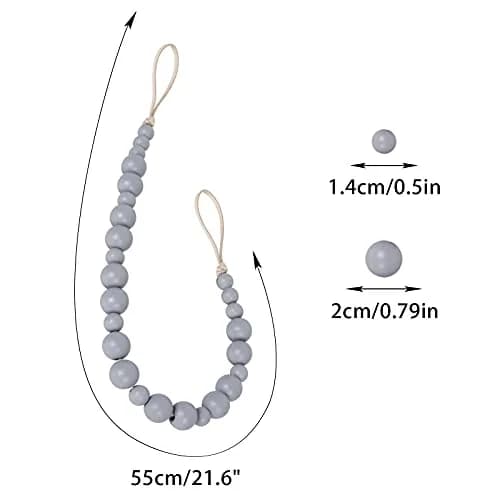 OCIOLI Grey Wood Bead Curtain Tiebacks with Hooks - 2 Pack | Boho Decor for Bedroom & Nursery thumbnail 6