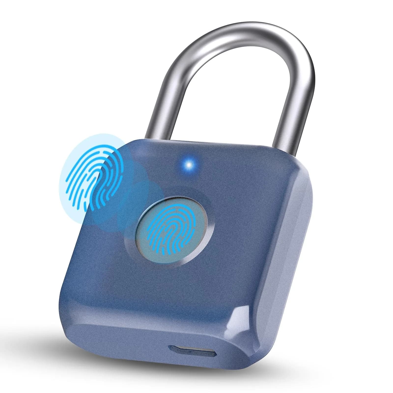 Pothunder Biometric Fingerprint Padlock Blue | Keyless USB Rechargeable Lock for Gym Lockers, Luggage, Backpacks - main product image