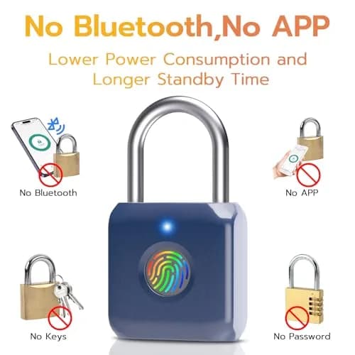 Pothunder Biometric Fingerprint Padlock Blue | Keyless USB Rechargeable Lock for Gym Lockers, Luggage, Backpacks thumbnail 4